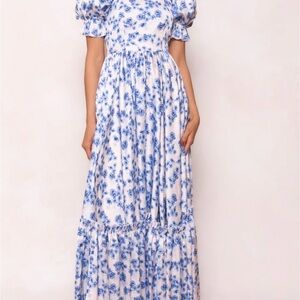 Ivy City Co Blue and White Smocked Maxi Dress NEW WITH TAG